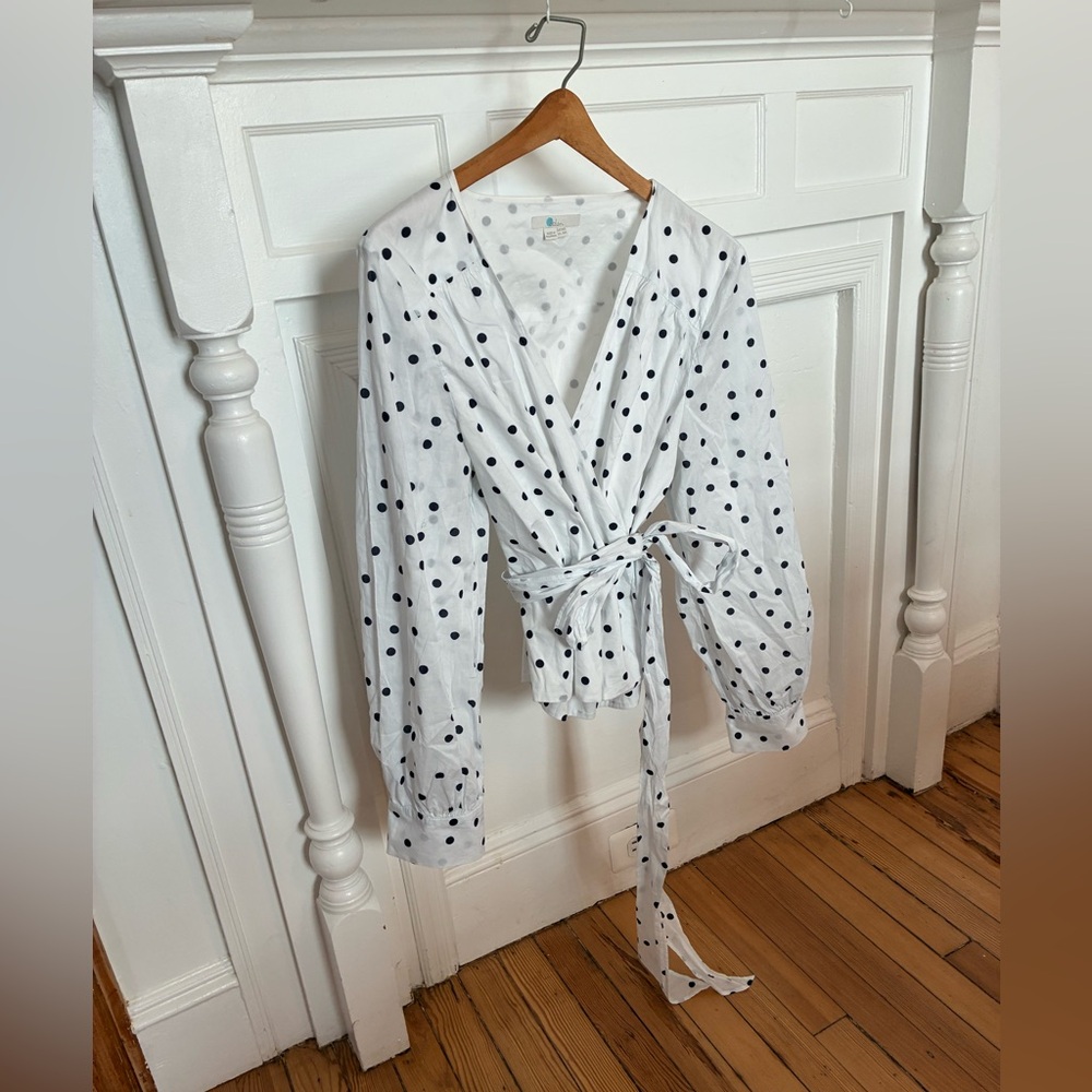 Boden White and Black Rosamund Polka Dot Wrap Blouse